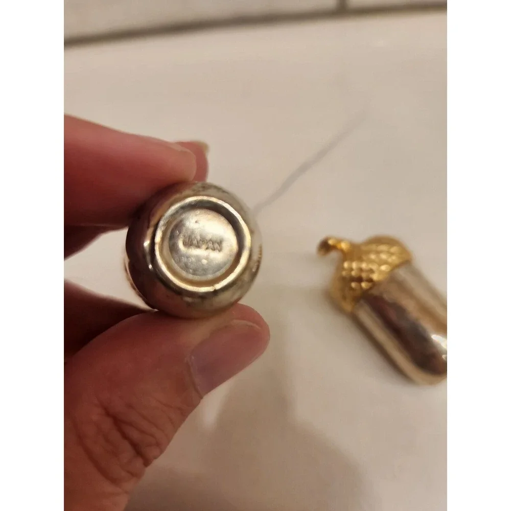 Vintage Silver With Gold Tone on top Salt and Pepper Acorn Shakers Made In Japan